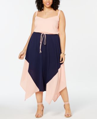 Colorblocked Handkerchief Hem Dress